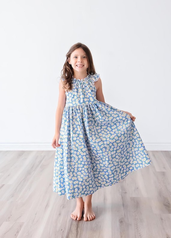 blue dress size 10 12 Girls Daisy • Girl Tween Toddler Summer Birthday Dress • Flutter Sleeves • Knee, Midi, Maxi Lengths • 2 3 4 5 6 7 8 Plus-size Long Satin Prom abstract print dress Full Length Sleeve Style US Size:16