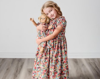 Girl and Doll matching Cream floral Dress • Rifle Paper Co petite floral • Puff sleeve •Dolly & me outfit • 18" American Girl 15" Bitty Baby