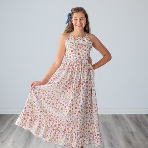 Girls Long Maxi or Midi Dress Girls Soft Floral Ruffled Lace detail Dress Summer SunDress Tween Dance Dress Sizes 4 5 6 7 8 10 12 image 1