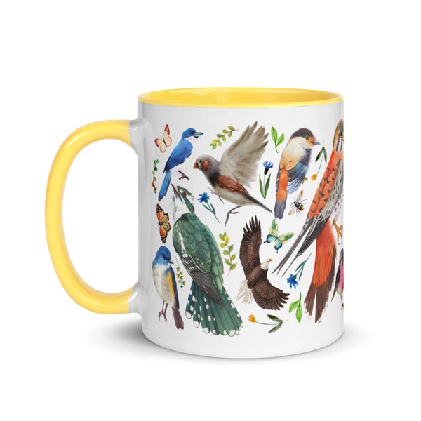 Bird Mug, Bird Lover Gift, Bird Watching Gift, Humming Bird, Bird Nerd, Bird Art, Gift for Bird Lover, Birds Mug, 11 oz Two-Toned Mug