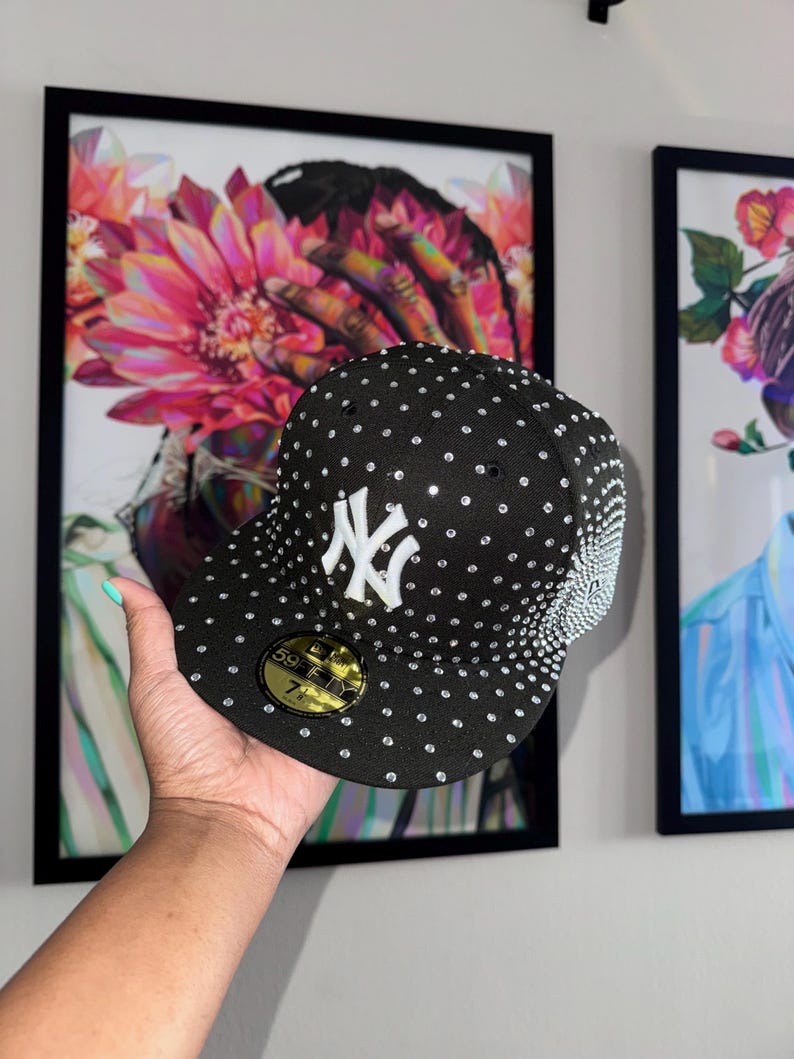 Custom Rhinestone Fitted Hat Personalized Bling Baseball Cap Iced Out Gift for Him Her Streetwear imagem 4