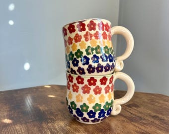 Rainbow Flower Mug - Handmade Pottery