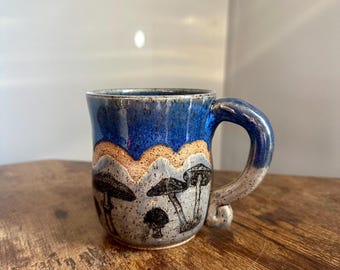 Botanical Print Mushroom Mug - Handmade Pottery