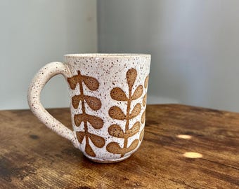 Retro Inspired Fern Mug - Handmade Pottery