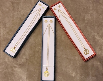Ghanaian Adinkra Symbols Necklace & Earrings Set Stainless Steel