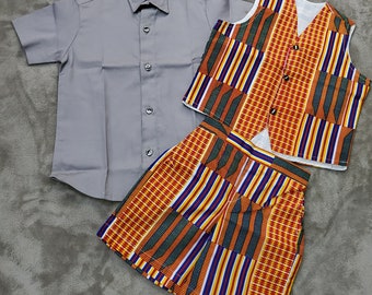 African Print Baby Boy Short sleeve and short pants  (three piece)