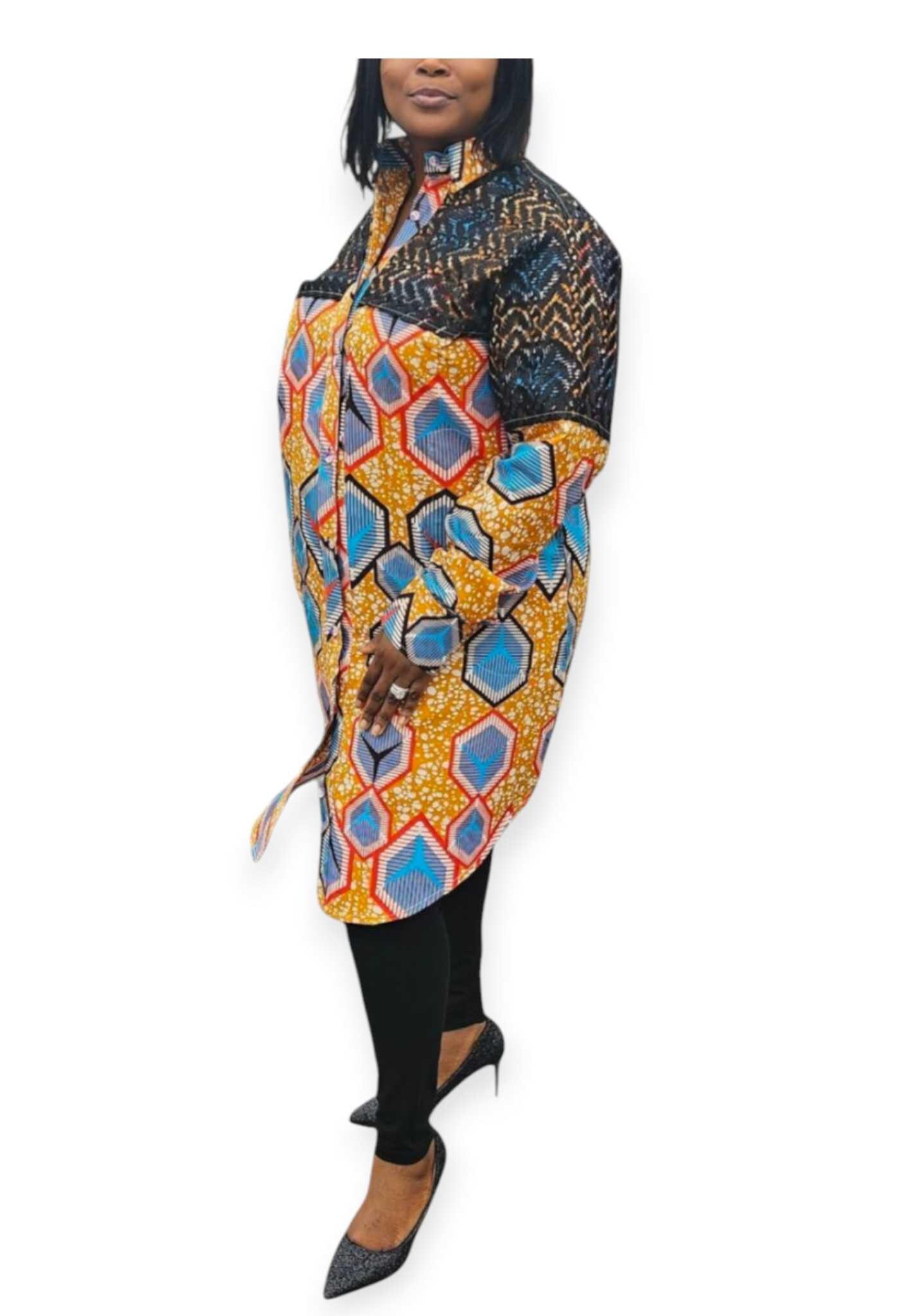 knee length dresses for ladies Womens African Print with Lace Dress 2