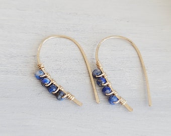 14k goldfilled lapiz lazuli horseshoe threader earrings