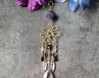 Brass Flower Crystal Suncatcher Car Charm