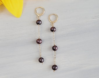 Stunning AAA Dark Purple Chameleon pearls in 14k gold filled dangle earringa