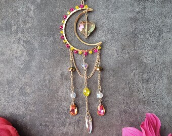 Car charm mini moon suncatcher crystal heart dreamcatcher