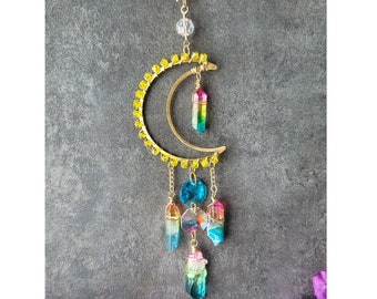 Mini moon yellow suncatcher rainbow car charm crystal quartz decort