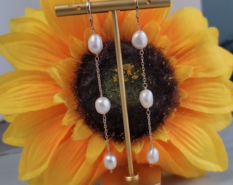 Long dangle drop Freshwater Pearls in 14k goldfilled earrings