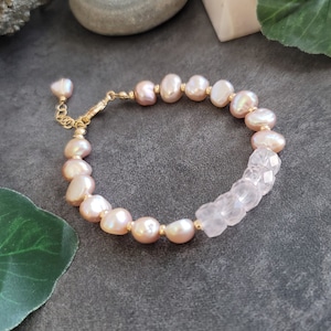 Rose quartz and Pink Pearl 14k goldfilled bracelet | Gift for her