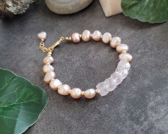 Rose quartz and Pink Pearl 14k goldfilled bracelet | Gift for her
