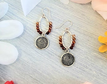 Hessonite gemstones in Sterling silver earrings | wirewrapped | hessonite dangle hoop earrings