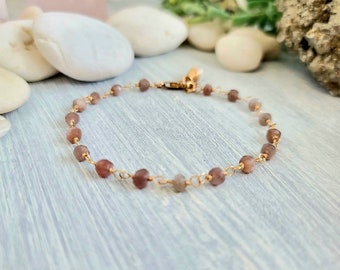 14k goldfilled chocolate moonstone wire wrapped bracelet