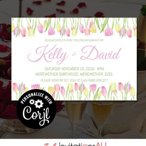Colorful Tulips Engagement Invitation Template, Editable Printable Wedding stationery, Edit with Corjl - Theme: Colorful Tulips