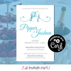 Love Doves Wedding Invitation Template, Editable Printable Wedding stationery, Edit with Corjl - Theme: Love Doves