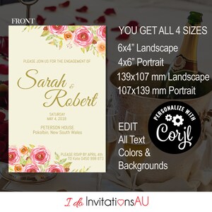Pink Roses Engagement Invitation Template, Editable Printable Wedding stationery, Edit with Corjl Theme: Pink Roses image 3