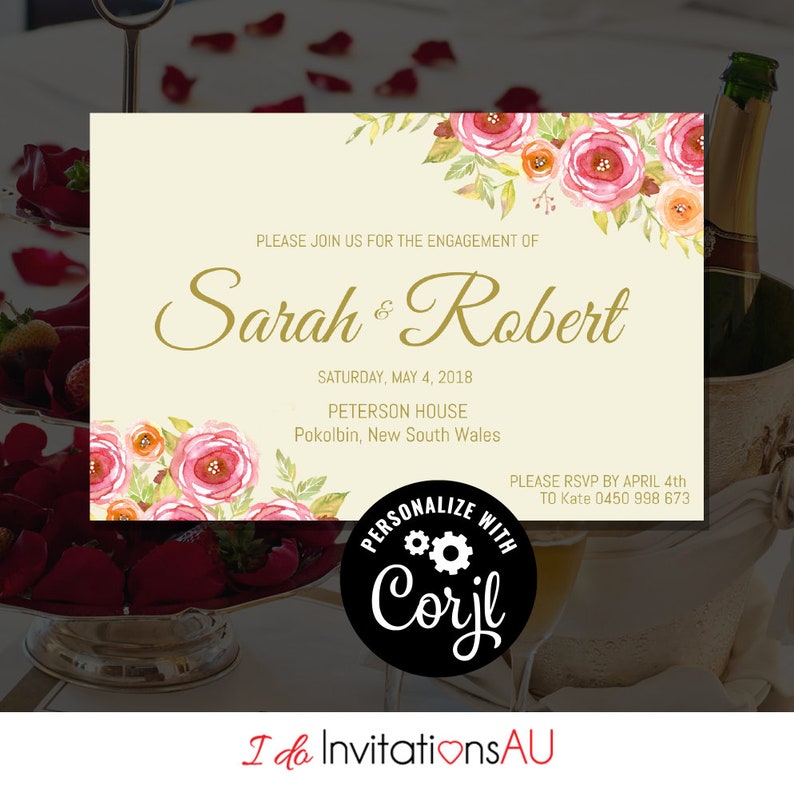 Pink Roses Engagement Invitation Template, Editable Printable Wedding stationery, Edit with Corjl Theme: Pink Roses image 2