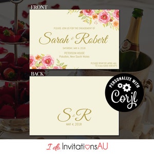 Pink Roses Engagement Invitation Template, Editable Printable Wedding stationery, Edit with Corjl Theme: Pink Roses image 6
