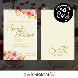 Pink Roses Engagement Invitation Template, Editable Printable Wedding stationery, Edit with Corjl Theme: Pink Roses image 5