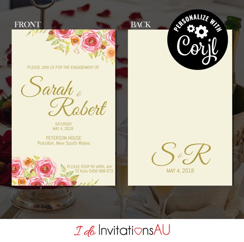 Pink Roses Engagement Invitation Template, Editable Printable Wedding stationery, Edit with Corjl Theme: Pink Roses image 5