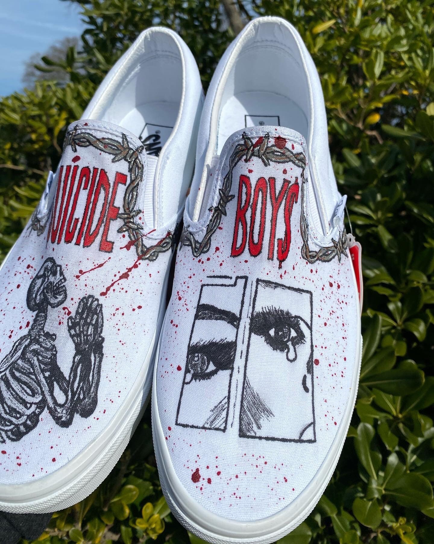 Thought I'd share my new custom Vans slip ons that my friend painted for  me! We designed it together off of the Exogenesis album art off of The  Resistance :) Her business