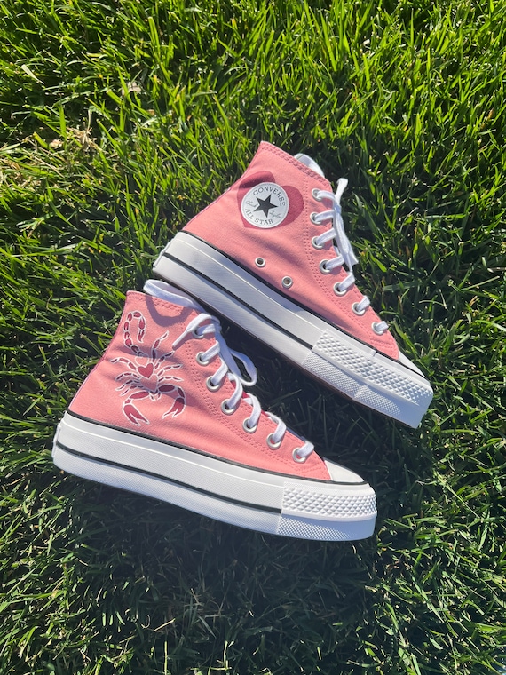 Scorpion Heart Pink and Raspberry Custom Made High Top Converse