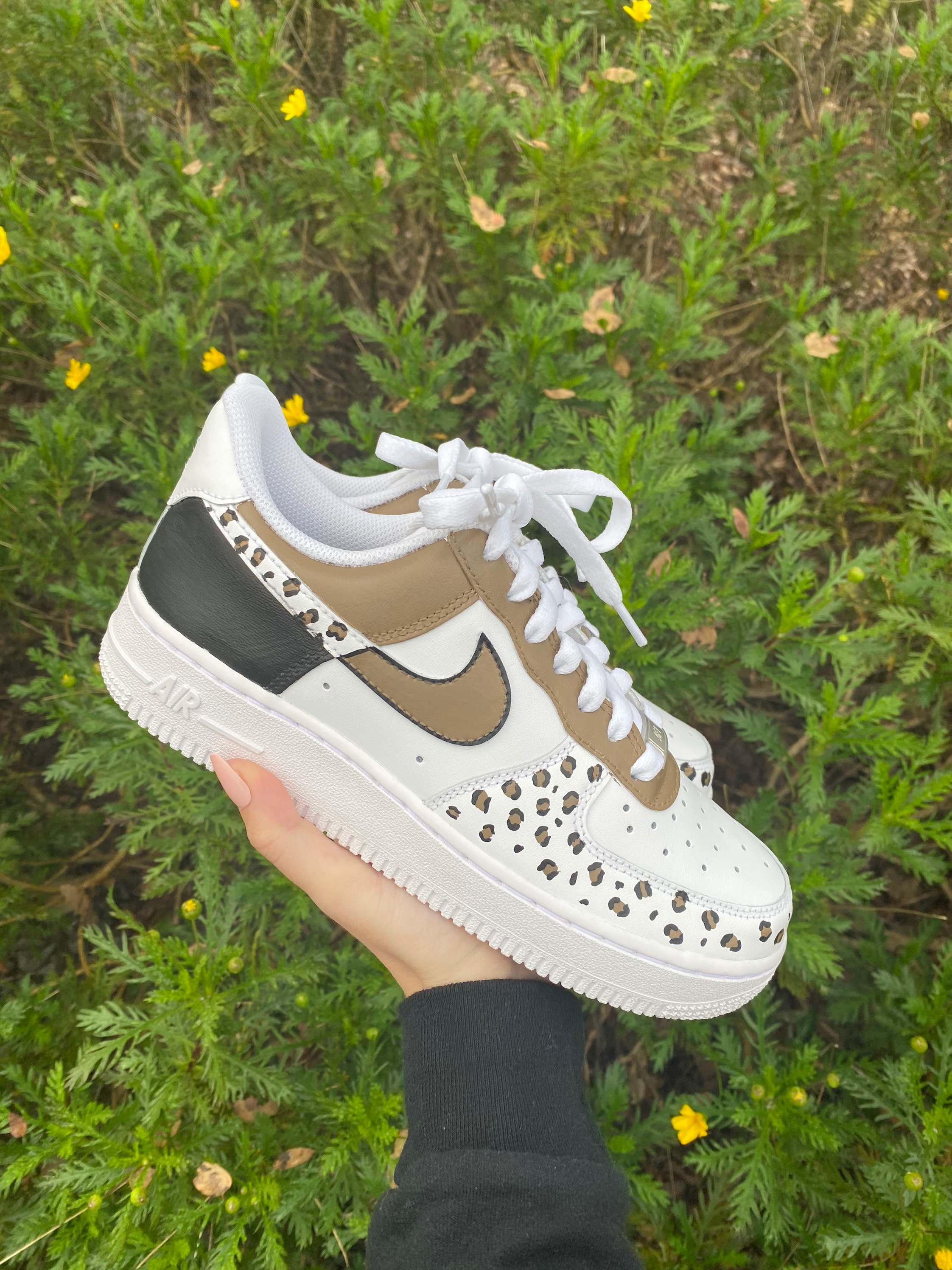 Nike Air Force 1 Custom Sneakers Low Two Tone Army Military Green White  Shoes