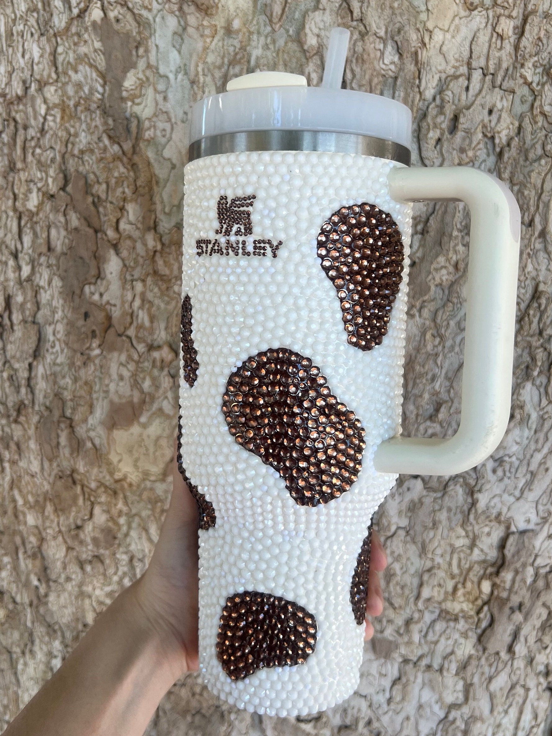 Stanley 40 Oz. Handled Cow Print Tumbler Cowhide Glitter Cup Cow Spot  Monogram Tiktok Farmhouse Western Black, Brown, & White Cow Print 