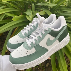 Green color block custom Air Force 1s