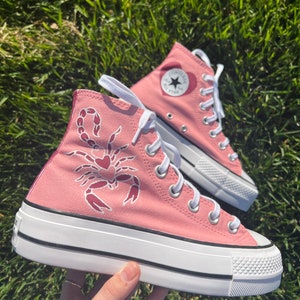 Scorpion Heart pink and raspberry custom made high top converse