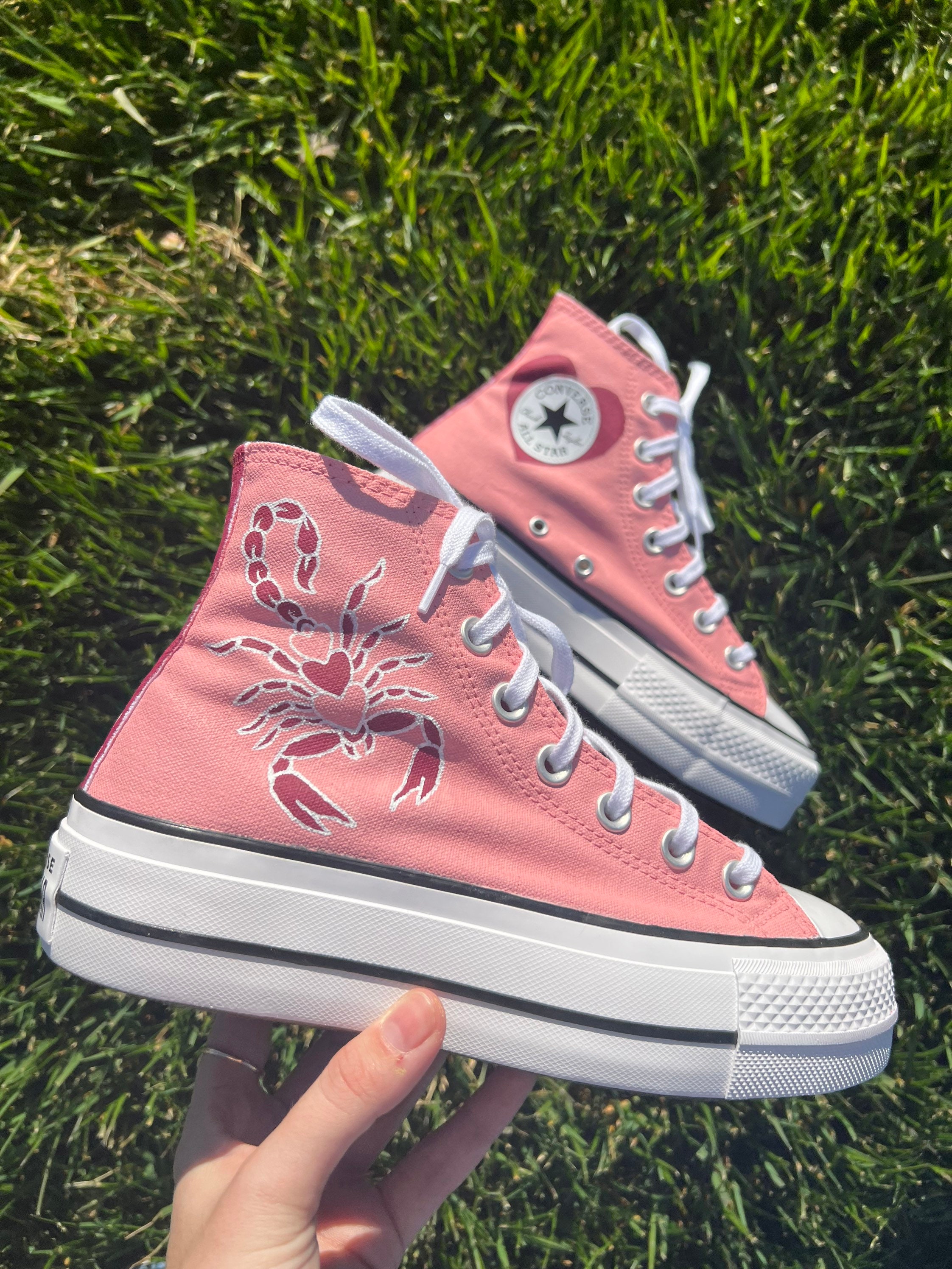 Scorpion Heart Pink and Raspberry Custom Made High Top Converse Etsy UK