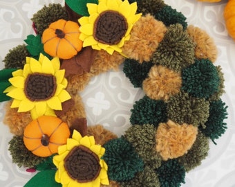 フェルトの秋の花輪の PDF パターン、デジタル パターン、即時ダウンロード、クラフト キット、フェルトの花を自分で作る、フェルトの花輪、DIY フェルト