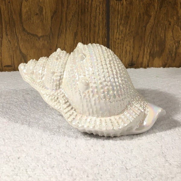 Vintage Home Decor - Opalescent Ceramic Conch Sea Shell - Nautical Decoration - Mermaid Accents - Coastal Decor