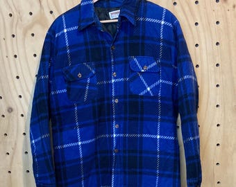 Vintage McGregor Quilted Lined Flannel Shirt Jacket Blue Plaid Workwear Overshirt