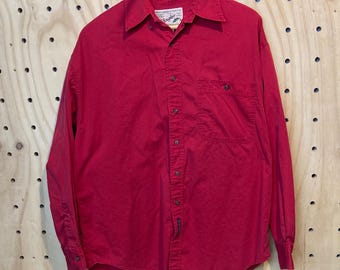Vintage Abercrombie & Fitch Angler Shirt | 90s Red Cotton Button Down, Medium