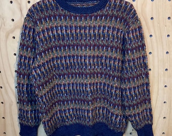 Vintage Knit Grandpa Sweater | Multicolor Textured Pullover