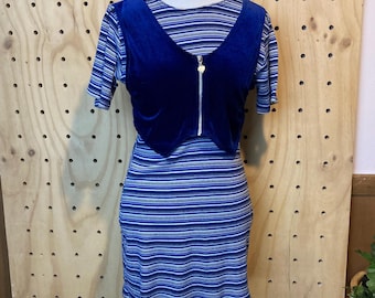 Y2K Striped Mini Dress | Vintage Faux Velour Vest