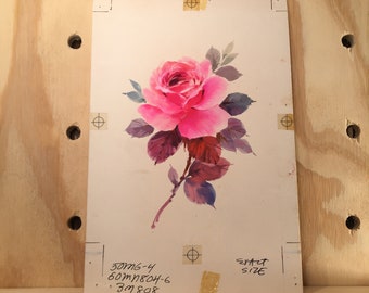 Vintage Hot Pink Rose Painting: 60s Floral Concept Art
