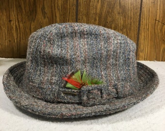 Vintage Hat - Stetson Fedora - Size 7 - 100% Pure Wool - Grey, Mauve, Blue and Rust Colored Vintage Hat - Dapper Valentines Day Style
