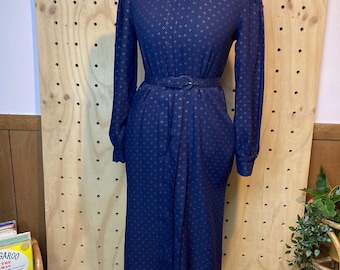 Vintage 60s Mod Midi Dress | Navy Micro Print, Peter Pan Collar, Size 6