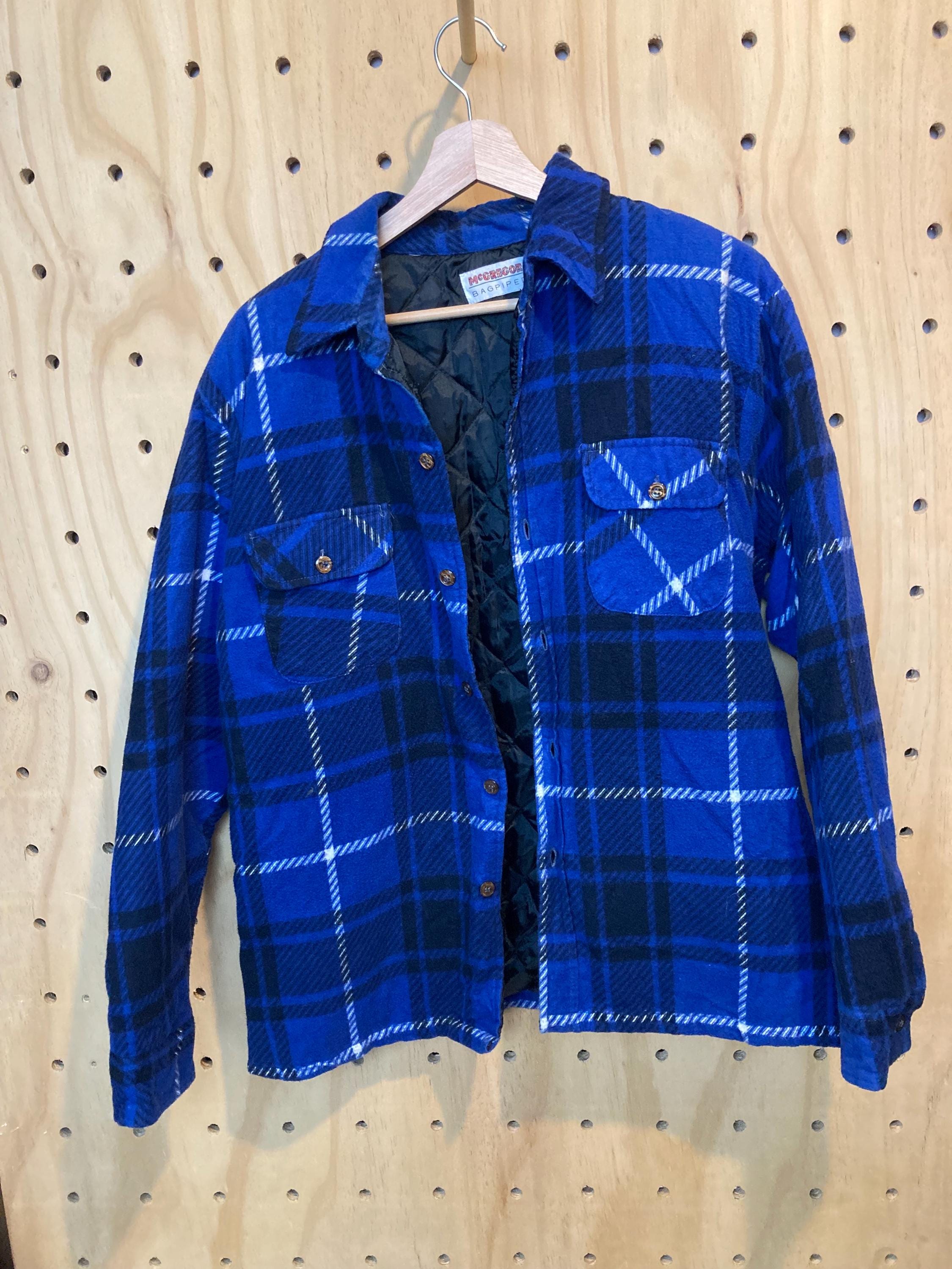 Vintage Mcgregor Quilted Lined Flannel Shirt Jacket Blue Plaid