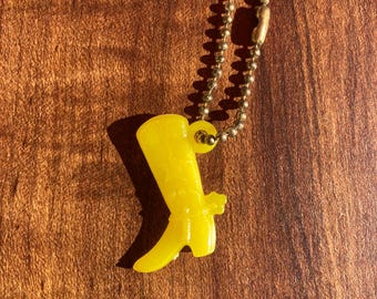 Vintage Cowboy Boot Keychain | Yellow Plastic Western Novelty | 1960s Gumball Prize Retro Kitsch Collectible