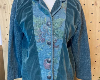 Vintage Forest Fairy Jacket Mixed Textiles Corduroy Velvet Tapestry Boho Woodland Style Small