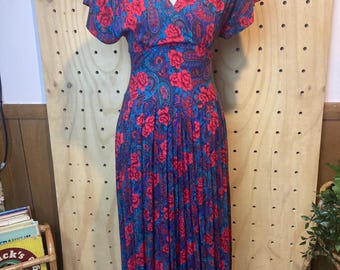 Vintage 1980s Paisley Rose Dress – Romantic Date Night – Size 11/12 – USA Made