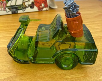 Vintage Avon Golf Cart Bottle Wild Country Aftershave, Green Glass Decanter, 1970s Avon Collectible, Gift for Him Golfer Gift