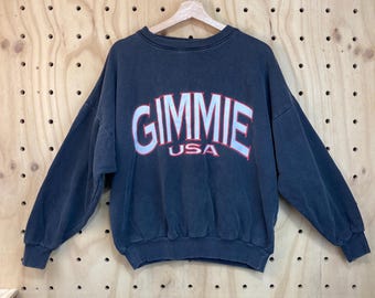Vintage 90s Gimmie USA Sweatshirt: Black Cotton Crewneck, Made in USA